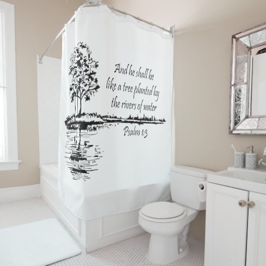 Custom Name Encouraging Scripture Psalm 1:3  Douchegordijn (In situ)