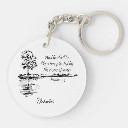 Custom Name Encouraging Scripture Psalm 1:3 Sleutelhanger (Achterkant)