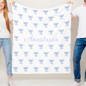 Custom Name Fleece Blanket Coquette Blue Bows Cute Deken