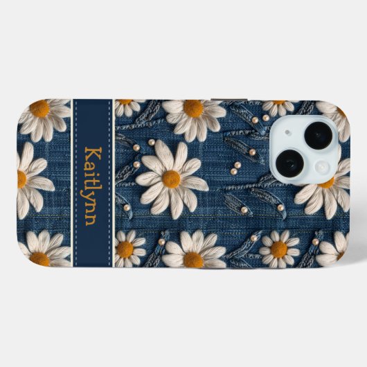 Custom Name Floral Embroidered Phone Case (Achterkant (horizontaal))