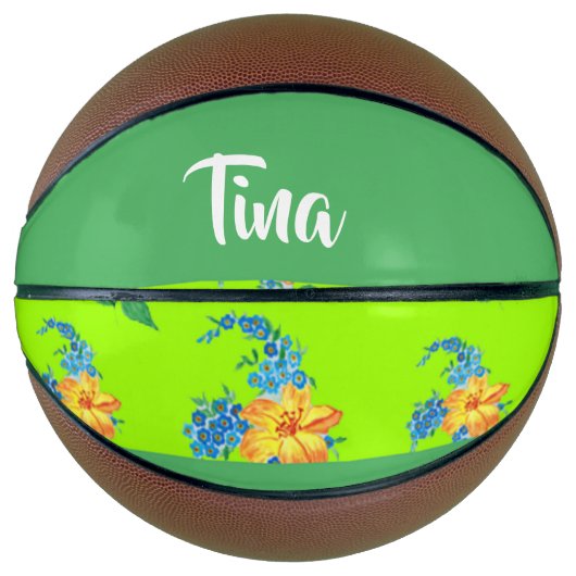 Custom name floral pattern on green basketbal (Voorkant)
