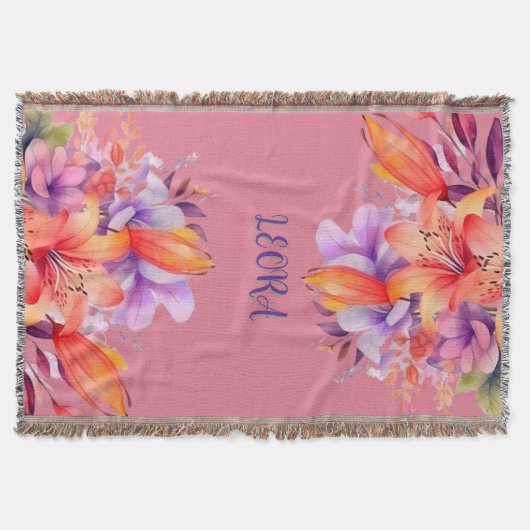 Custom Name Flower Cozy Fleece Throw Deken (Voorkant)