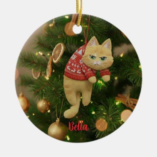 Custom Name Funny Grumpy Cat Christmas Ornament (Voorkant)