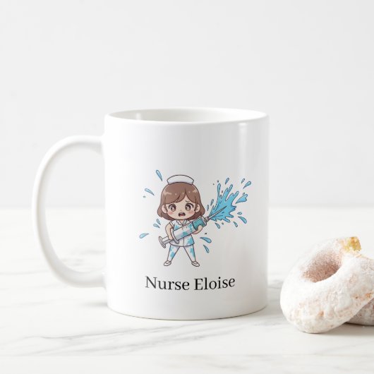 Custom Name Funny Nurse Overflowing Syringe Mug (Avec donut)