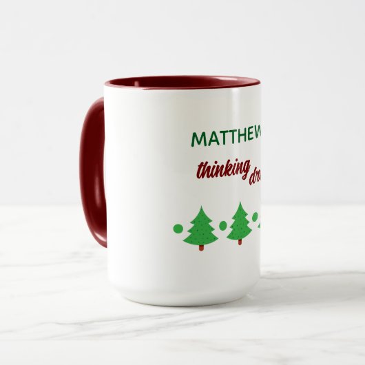 Custom Name Funny Thinking Drink Christmas Trees Mok (Voorkant links)