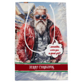 Custom Name Gift Bag Handsome Santa Celebration Medium Cadeauzakje (Voorkant)