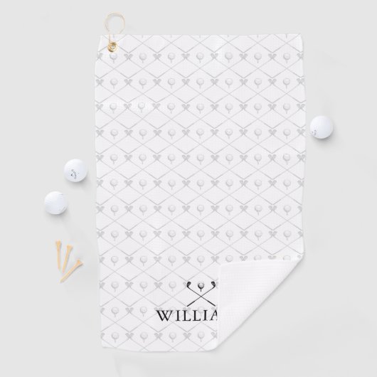 Custom Name Golf Clubs Pattern Black And White Golfhanddoek (Insitu)