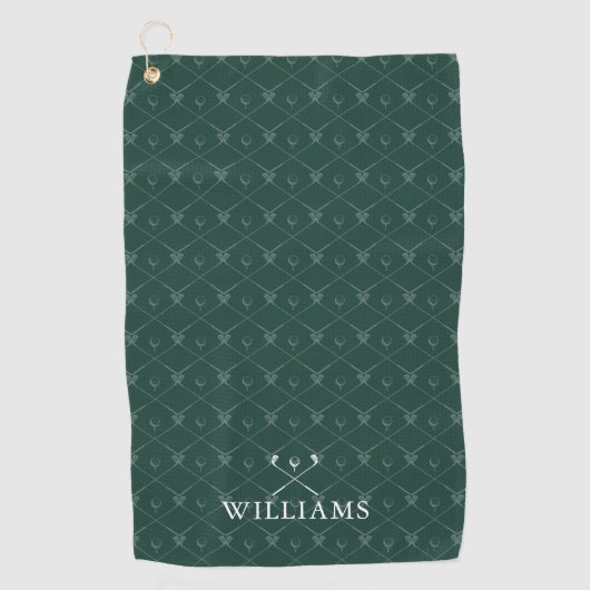 Custom Name Golf Clubs Pattern Emerald Green Golfhanddoek (Voorkant)