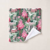 Custom name green and pink Christmas preppy towel (Gant de toilette)