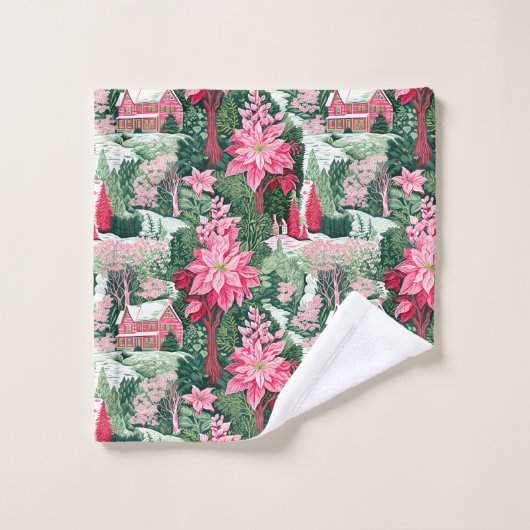 Custom name green and pink Christmas preppy towel Bad Handdoek (Wasdoekje)