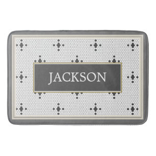 Custom Name Grey 4-puntige ster Faux Hexagon Tegel Badmat