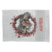 Custom Name Grey Boys Dinosaur Roaring T-Rex Kussensloop (Voorkant-Links)