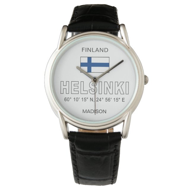 Custom Name Helsinki Coordinates Horloge (Voorkant)