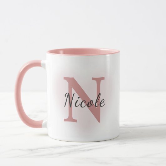 Custom Name &Initial Elegant Dusty Rose Pink Mug (Gauche)