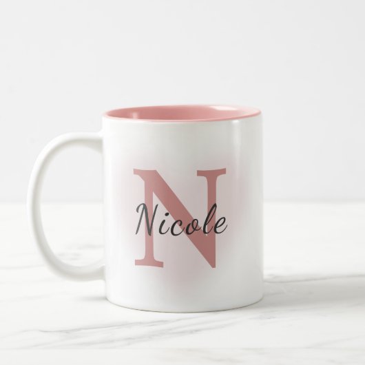 Custom Name &Initial Elegant Dusty Rose Pink Mug (Gauche)