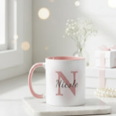 Custom Name &Initial Elegant Dusty Rose Pink Mug