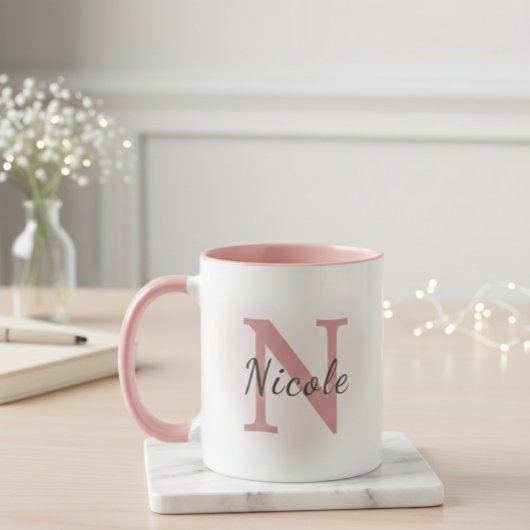 Custom Name &Initial Elegant Dusty Rose Pink Mug