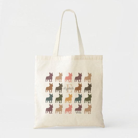 Custom Name Initial French Bulldog Retro Floral Tote Bag (Voorkant)