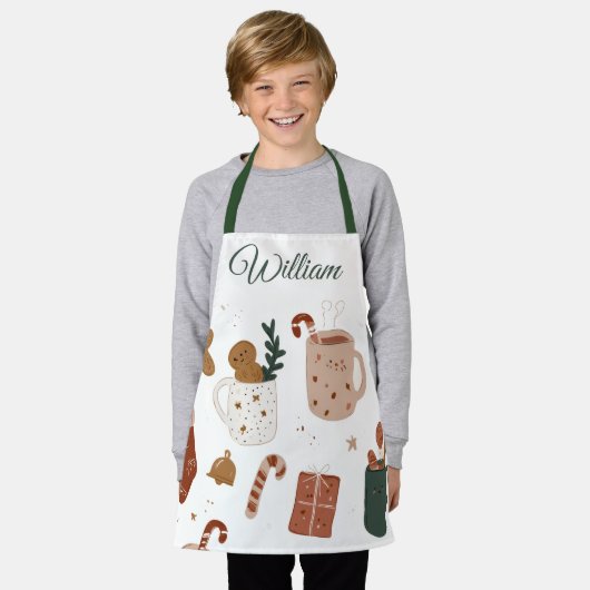 Custom Name Kids Apron Gingerbread & Holiday Cheer Schort (Gedragen)