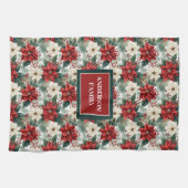 Custom Name Kitchen Towel Chic Christmas Wreath Theedoek (Horizontaal)