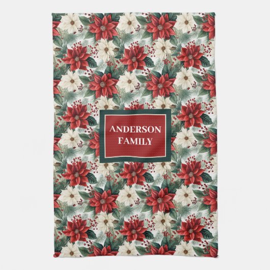 Custom Name Kitchen Towel Chic Christmas Wreath Theedoek (Verticaal)