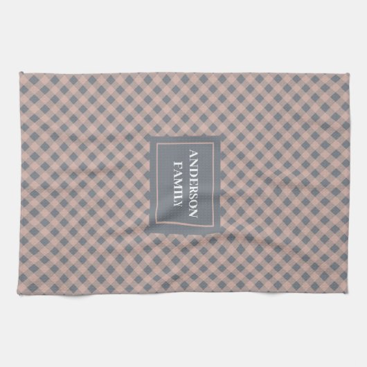 Custom Name Kitchen Towel Pastel Plaid Accent Theedoek (Horizontaal)