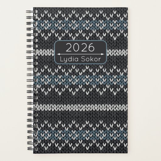 Custom Name Knit Grey and Blue Planner (Devant)