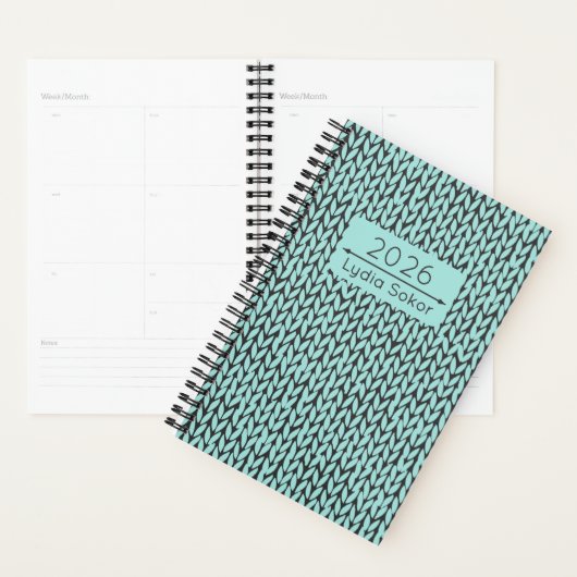 Custom Name Knit Turquoise Planner (Devant avec enveloppe)