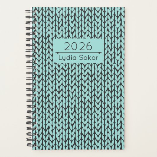 Custom Name Knit Turquoise Planner (Devant)