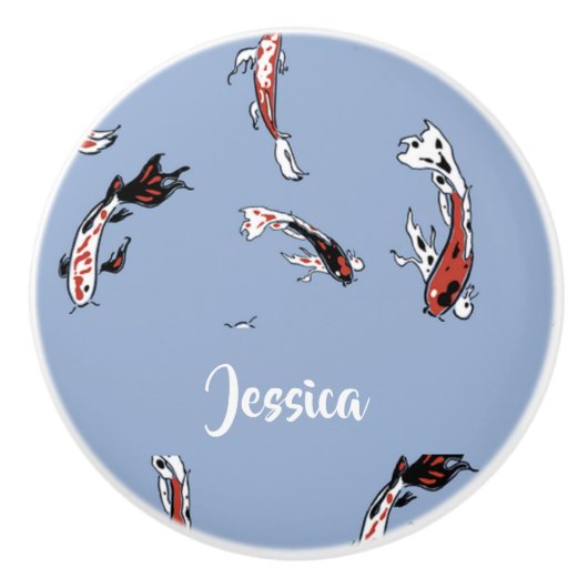 Custom name koi fish blue keramische knop (Voorkant)