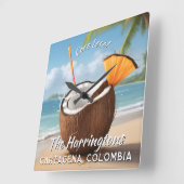 Custom Name & Location Coco Loco Vierkante Klok (Hoek)