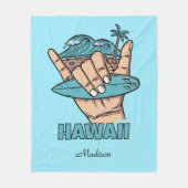 Custom Name & Location Surf Shaka Fleece Deken (Voorkant)