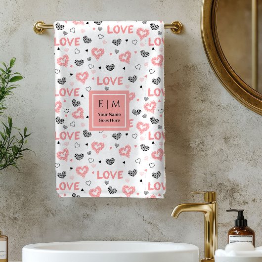Custom Name Love Text Bath Towel Valentine Gift