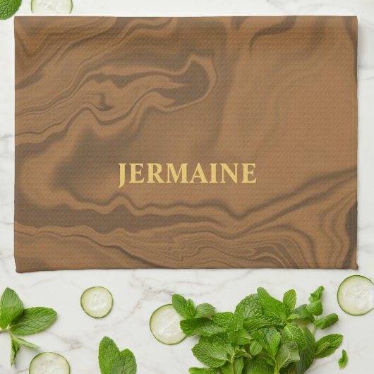 Custom name marble brown texture theedoek (Gevouwen)