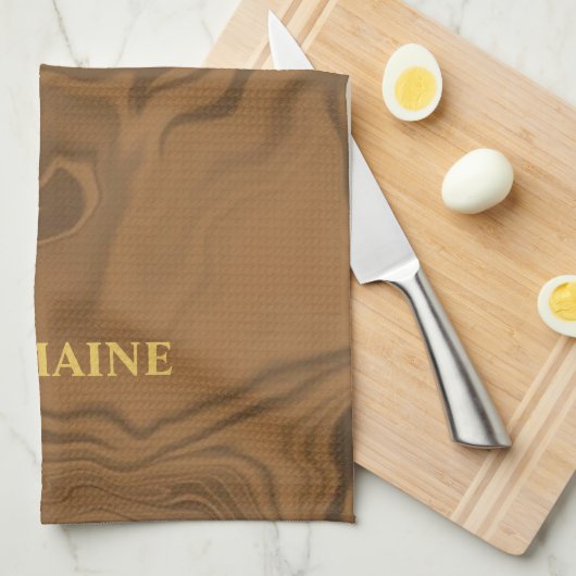 Custom name marble brown texture theedoek (Quarter Fold)