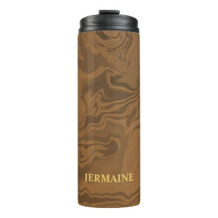 Custom name marble brown texture thermosbeker