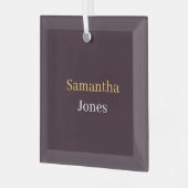 Custom name minimalist modern burgundy glas ornament (Voorkant links)
