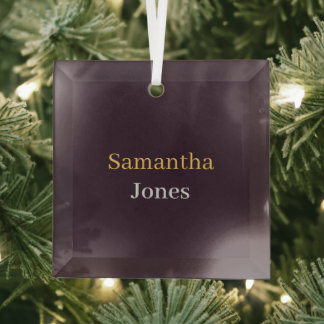 Custom name minimalist modern burgundy glas ornament