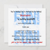 Custom Name Modern Kind 11th Birthday Blue Kaart (Achterkant)