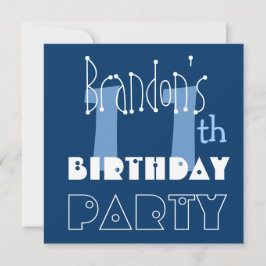 Custom Name Modern Kind 11th Birthday Blue Kaart