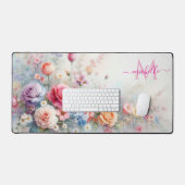 Custom Name Monogram Stylish Watercolor Floral (Clavier et souris)