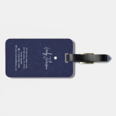 Custom Name Navy Blue Floral Abstract Script Name Bagagelabel (Achterkant horizontaal)