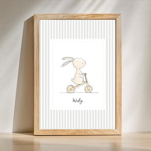 Custom Name Nursery - Cute Bunny Stripes Poster
