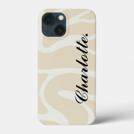 Custom Name on Beige Cream Simple Organic Pattern iPhone 13 Mini Hoesje