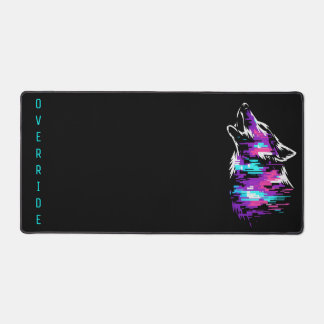 Custom Name Override Glitch Wolf Gaming Desk Mat