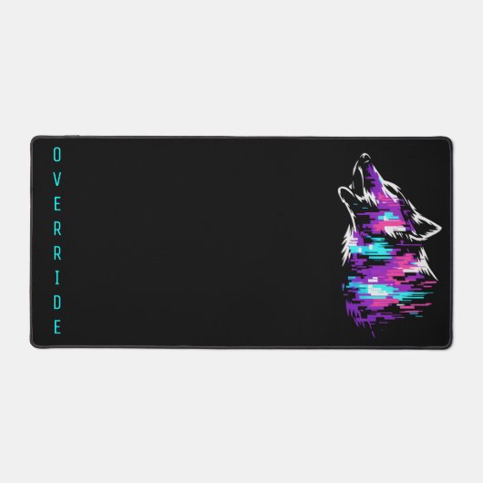 Custom Name Override Glitch Wolf Gaming Desk Mat (Recto)