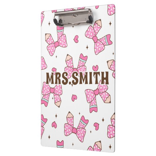 Custom Name Pencil Coquette Bow  Klembord (Links)