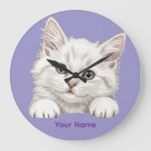 Custom Name Personalized Kitten Art Gift Grote Klok (Voorkant)