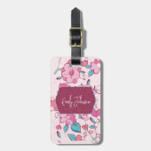 Custom Name Pink Floral Blossom Accent Bagagelabel (Voorkant verticaal)