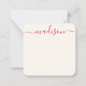 Custom Name Red Typography Girly Feminine Notitiekaartje (Voorkant)